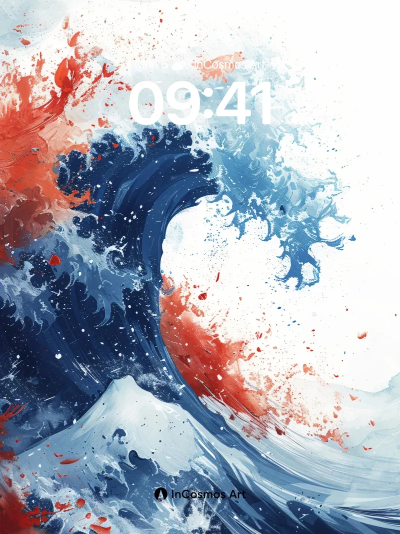 Crimson Surge Wallpaper with Hokusai Echo