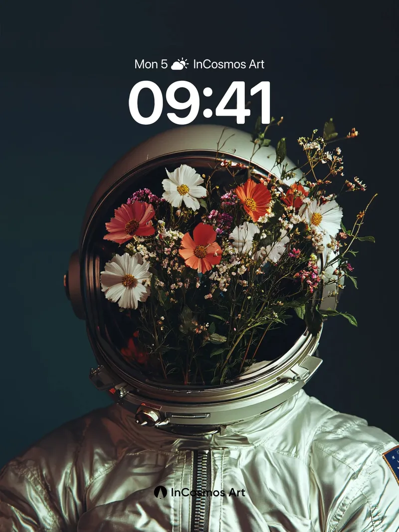 Cosmic Bloom Wallpaper with Astronaut Head