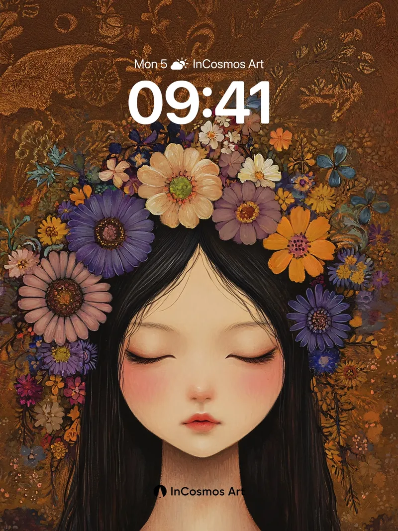 Serene Bloom Wallpaper with Floral Crown