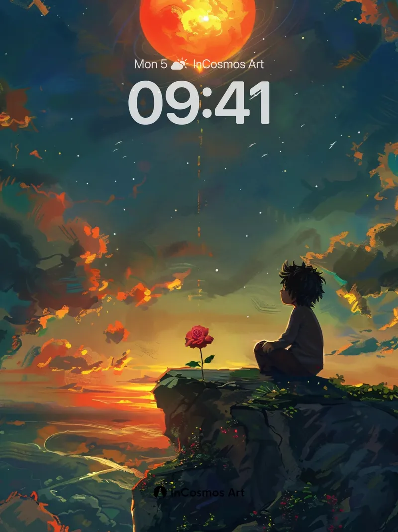 Surreal Solitude Wallpaper with Floating Rose