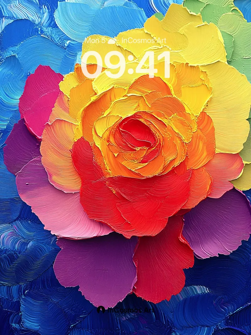 Rainbow Rose Wallpaper with Textured Brushwork