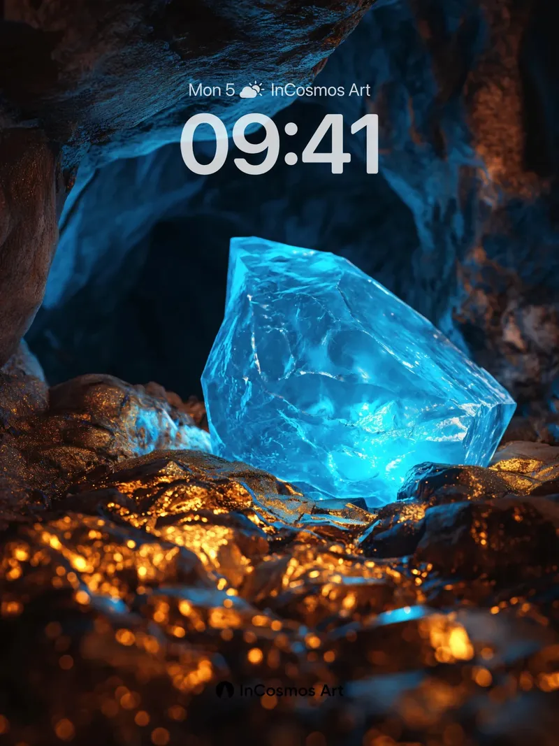 Luminous Crystal Cave Wallpaper with Golden Veins