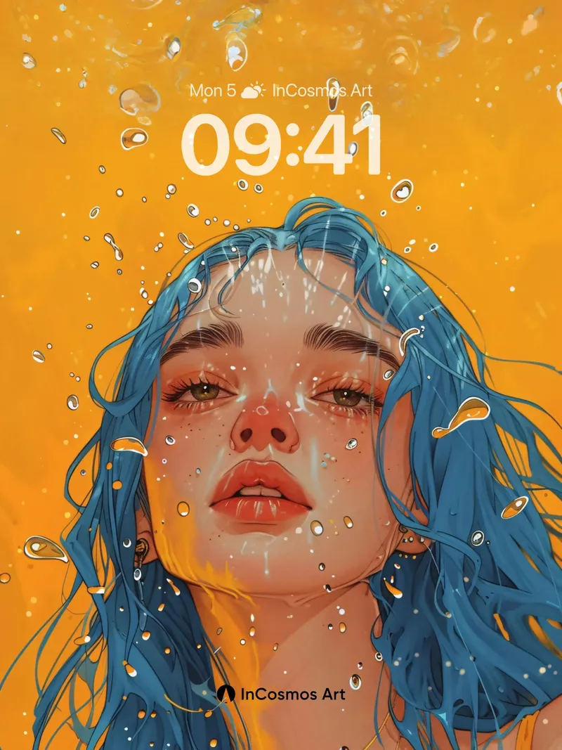Golden Current Wallpaper with Floating Droplets