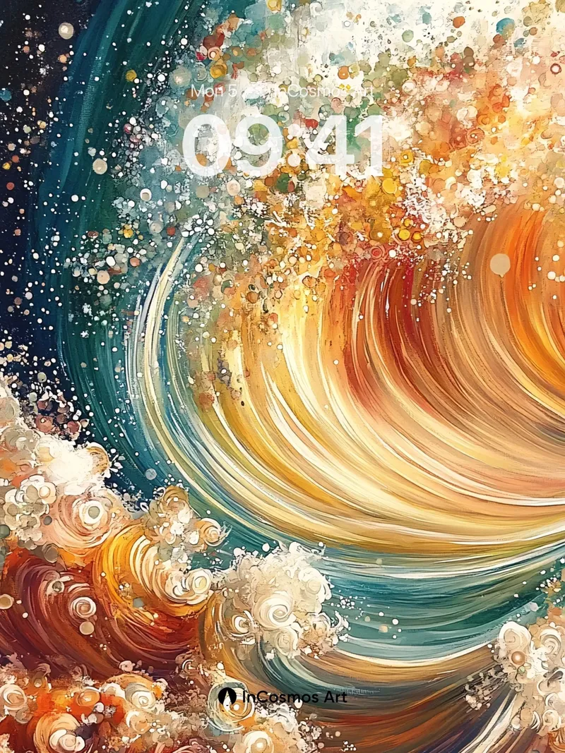 Cosmic Wave Wallpaper with Golden Foam