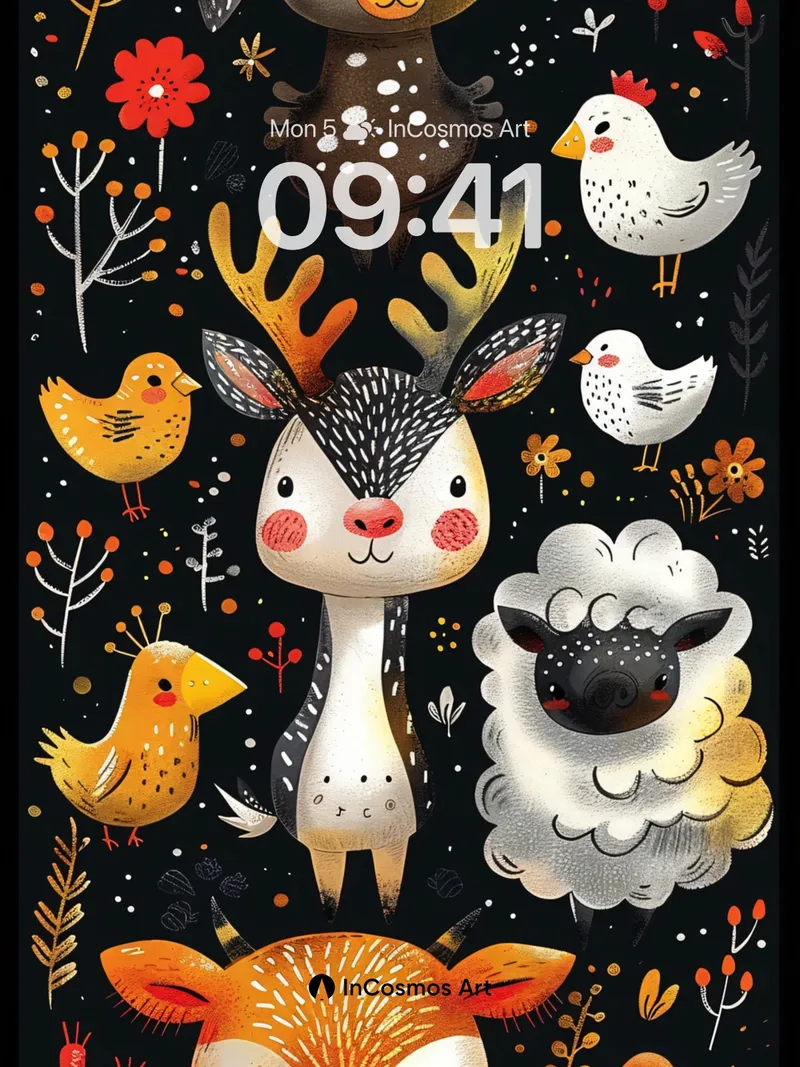 Whimsical Forest Wallpaper with Storybook Animals