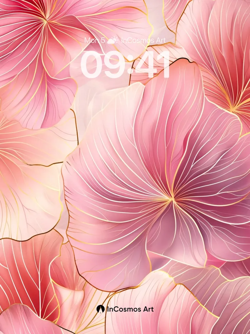 Luminous Petal Wallpaper with Golden Veins