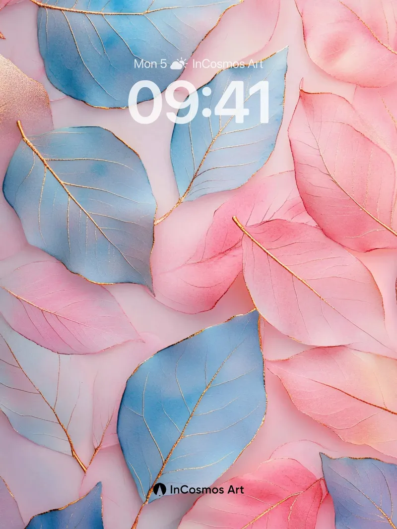 Serene Leaf Veil Wallpaper with Golden Veins