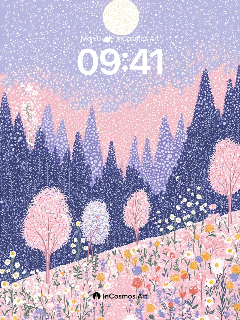 Lunar Bloom Wallpaper with Cherry Trees