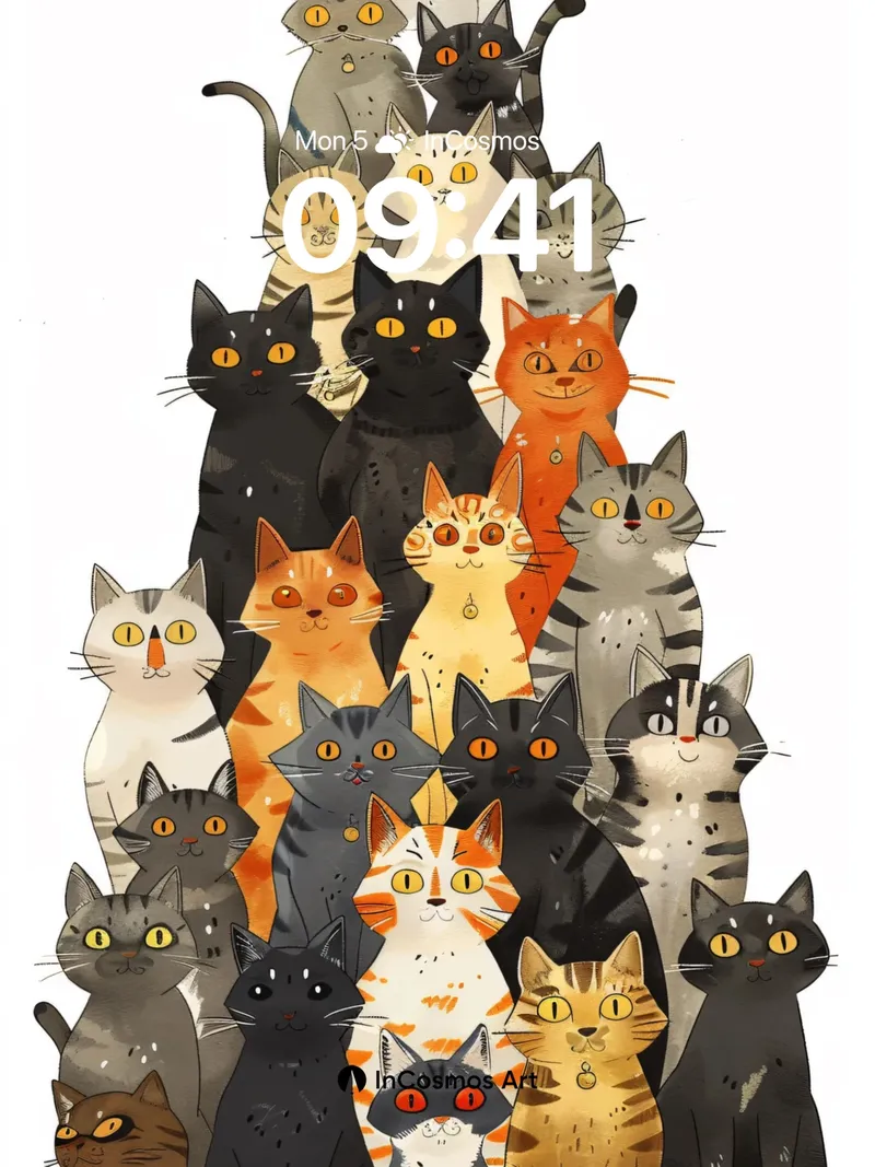 Whiskered Hierarchy Wallpaper with Feline Geometry