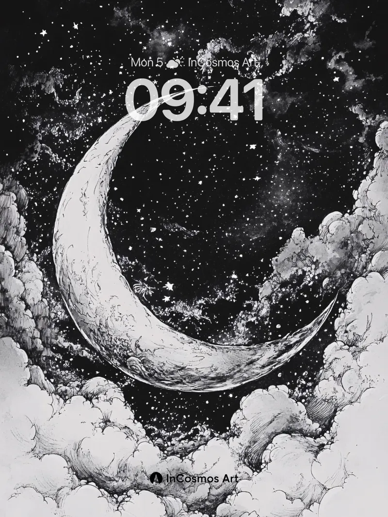 Crescent Mirage Wallpaper with Starlit Clouds