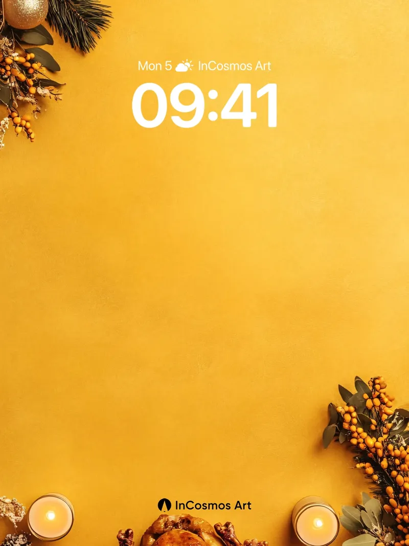 Golden Harvest Wallpaper with Roasted Turkey Centerpiece