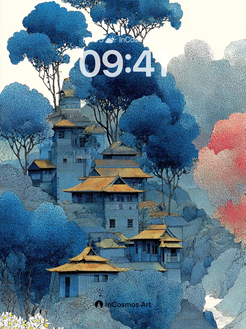 Cobalt Reverie Wallpaper with Floating Temples