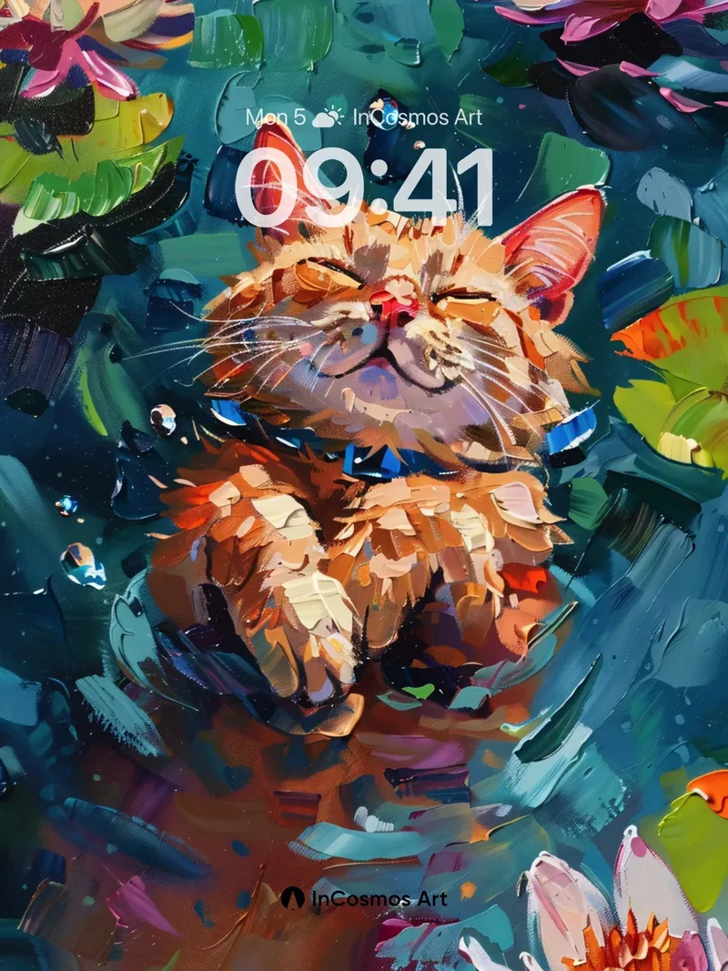 Serenity Cat Wallpaper with Waterlily Dreams