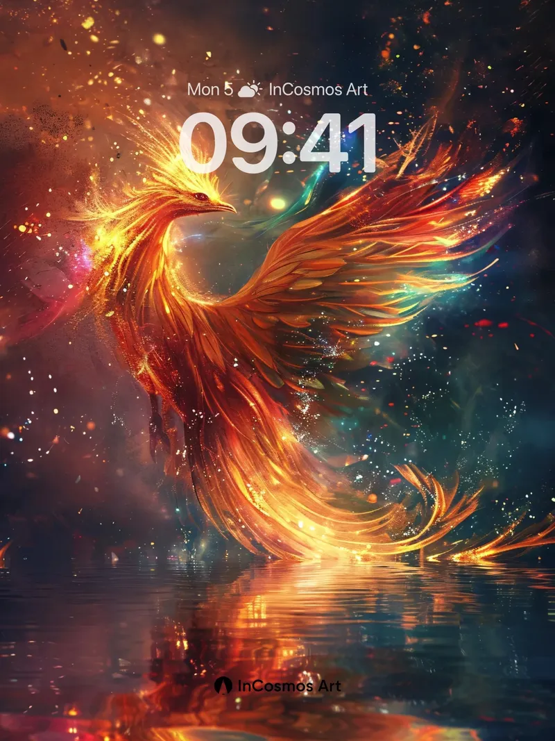 Phoenix Rebirth Wallpaper with Cosmic Reflection
