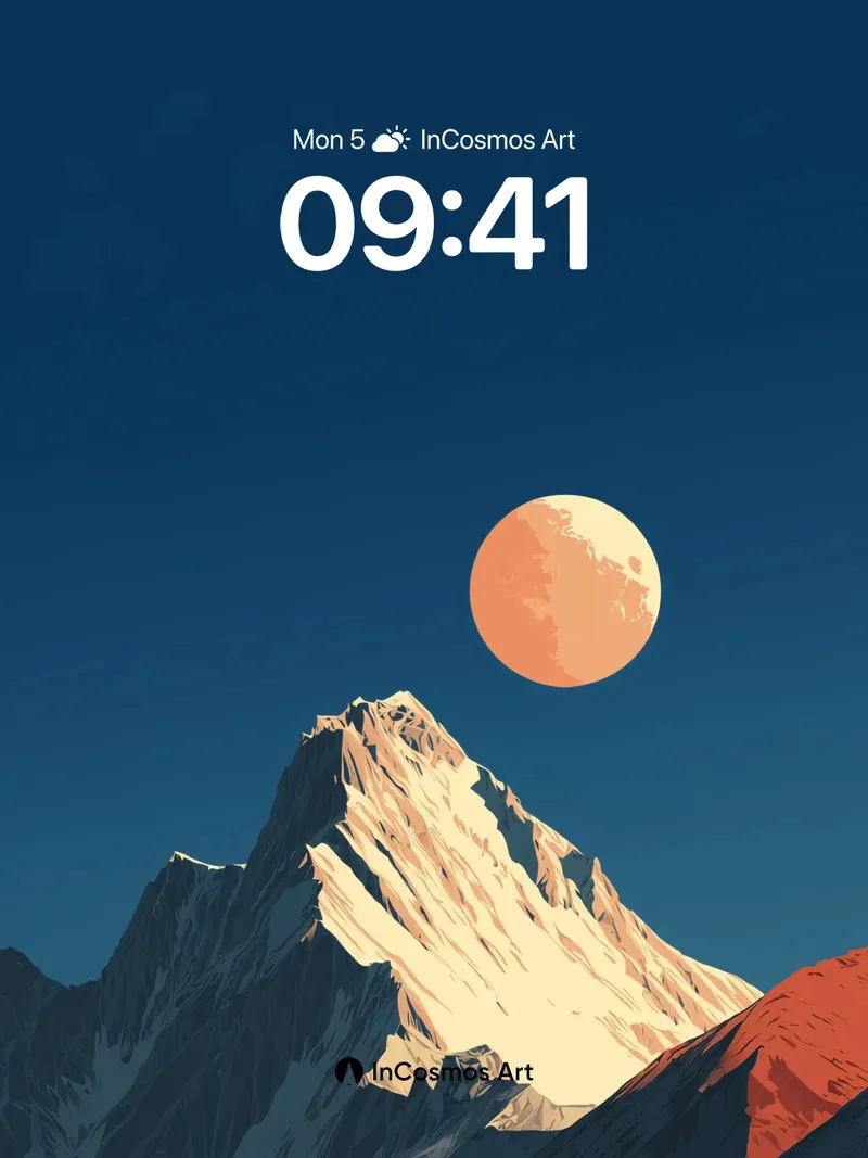 Crimson Moonrise Wallpaper with Snow-Crowned Peaks