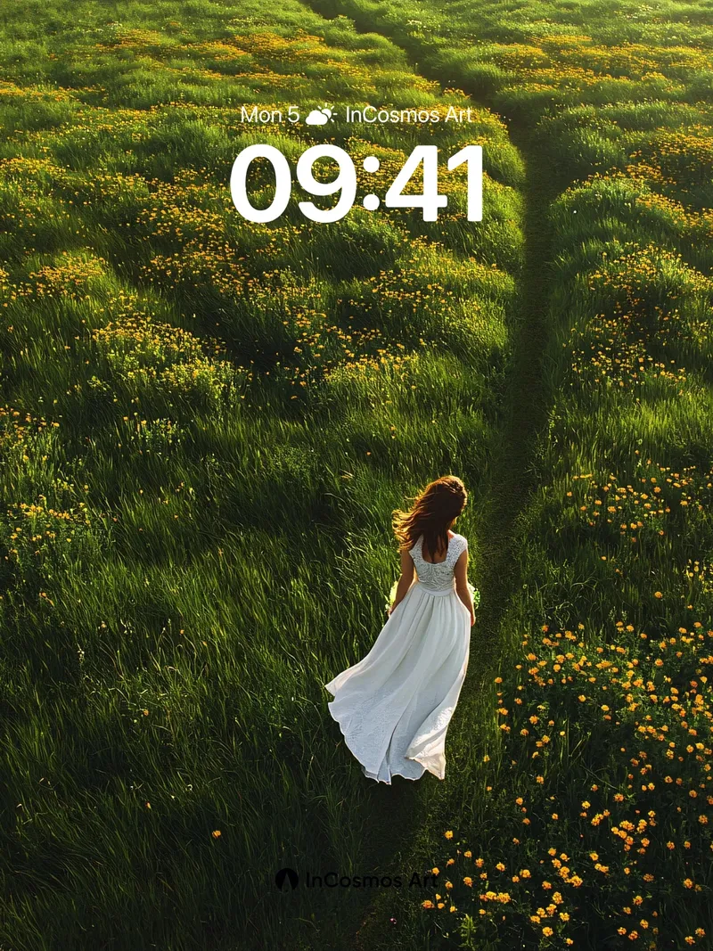 Serenity Path Wallpaper with Golden Light Trails