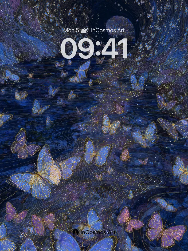 Luminous Tunnel Wallpaper with Starlit Butterflies