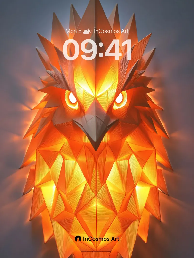 Fiery Origami Owl Wallpaper with Glowing Eyes