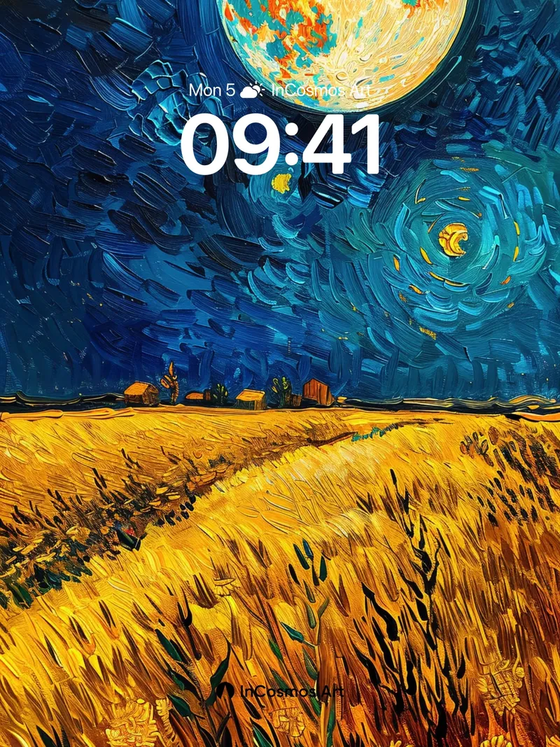 Luminous Wheatfield Wallpaper with Celestial Swirls