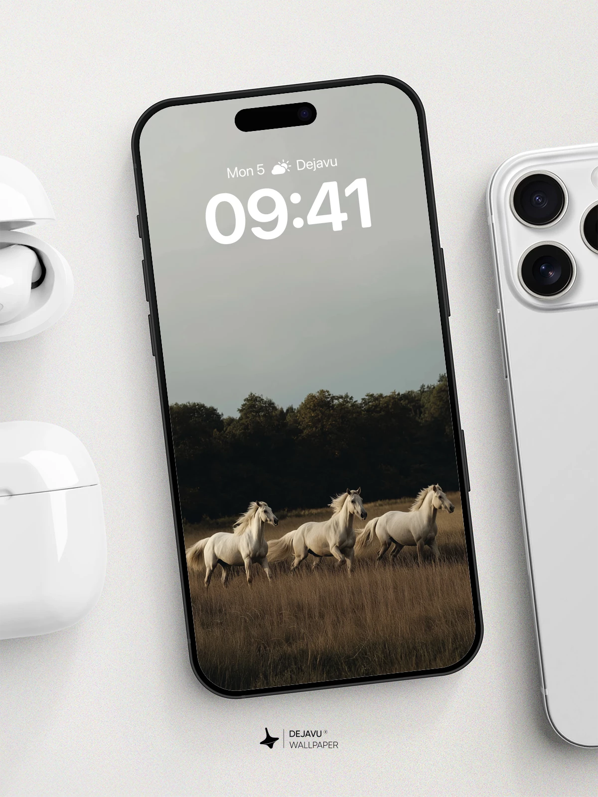 White Horses Running in Field Wallpaper 8K for iPhone and Android