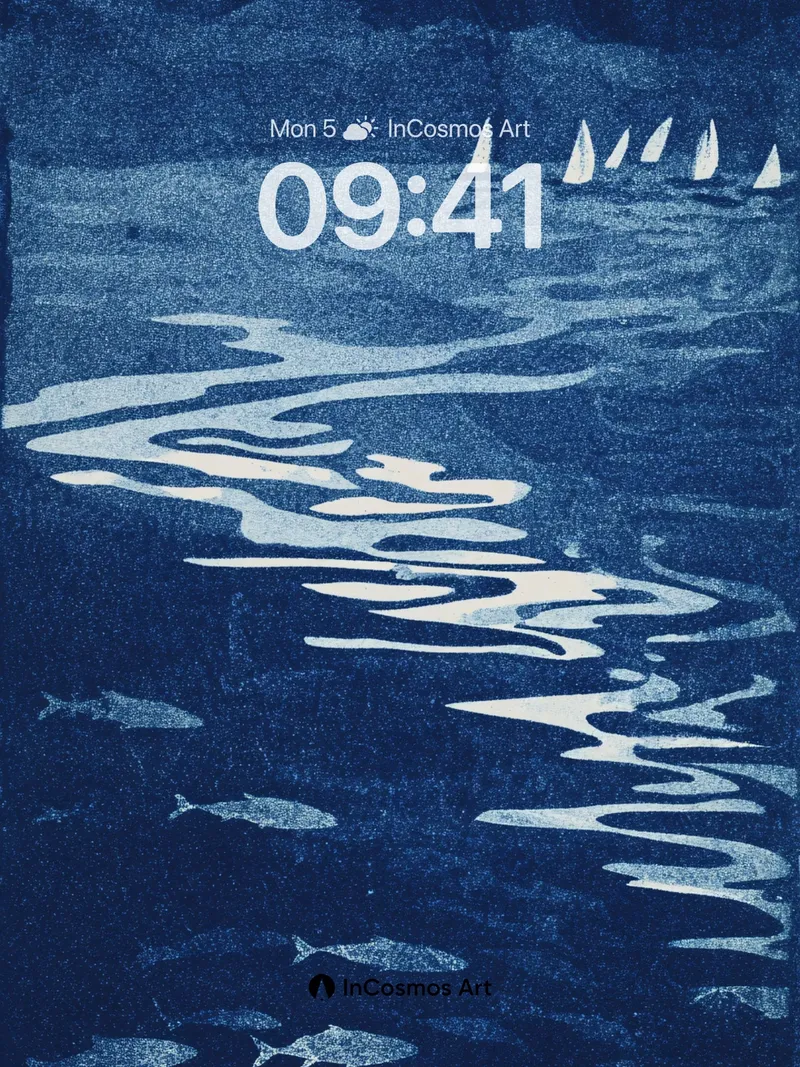 Deep Blue Current Wallpaper with Whispering Sailboats