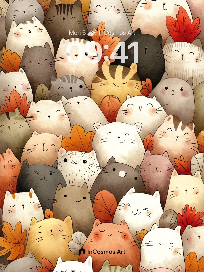 Whispering Feline Forest Wallpaper with Autumn Leaves