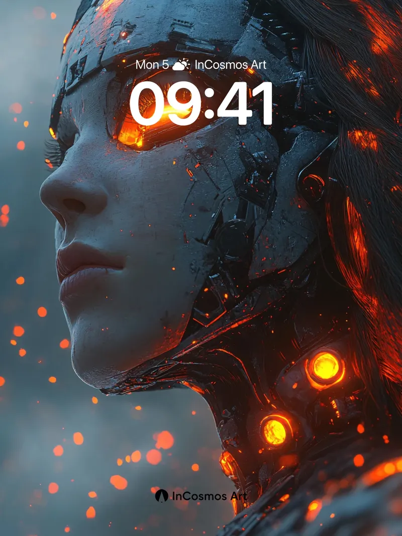 Futuristic Ember Wallpaper with Glowing Circuitry
