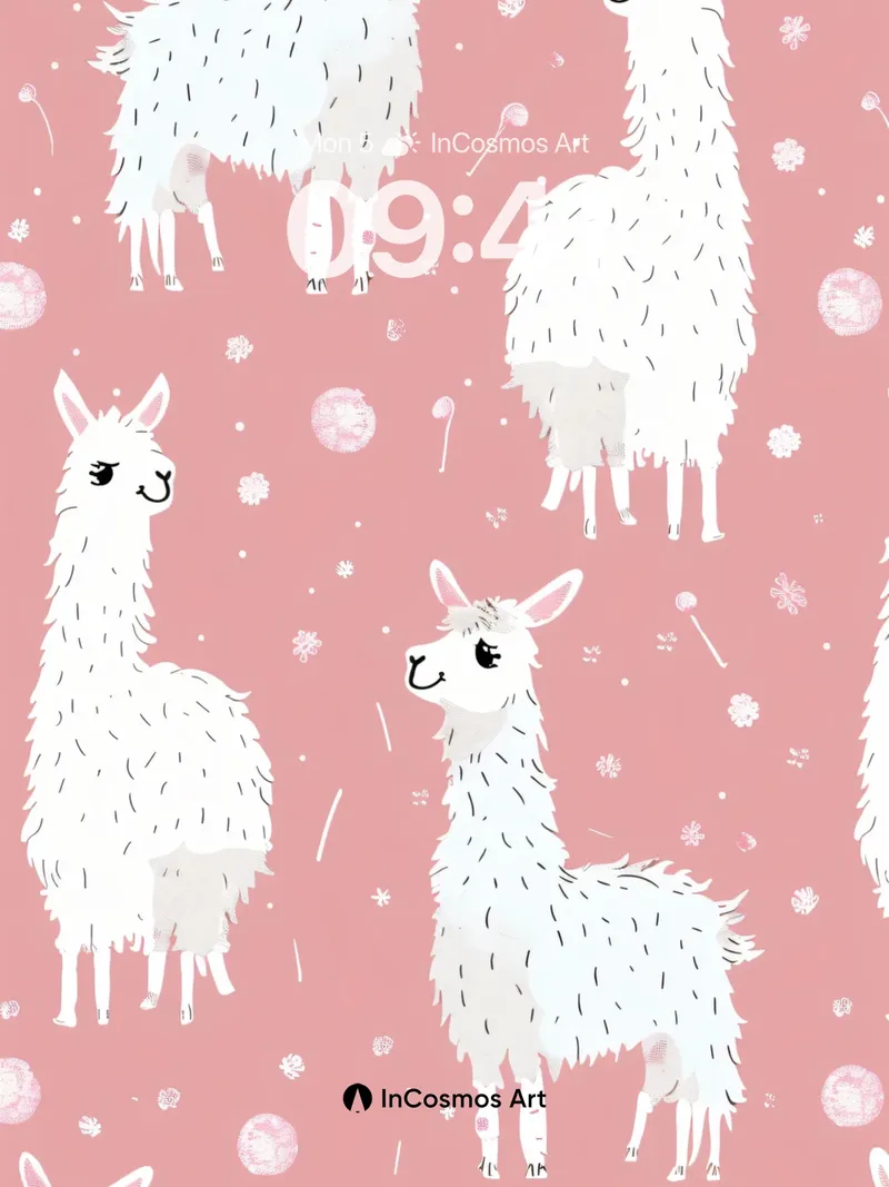 Whimsical Llama Wallpaper with Snowflake Whispers