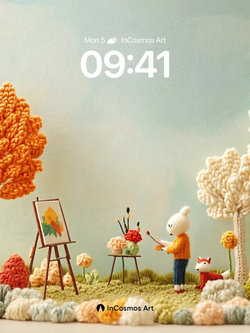 Knitted Autumn Wonderland Wallpaper with Tiny Artist