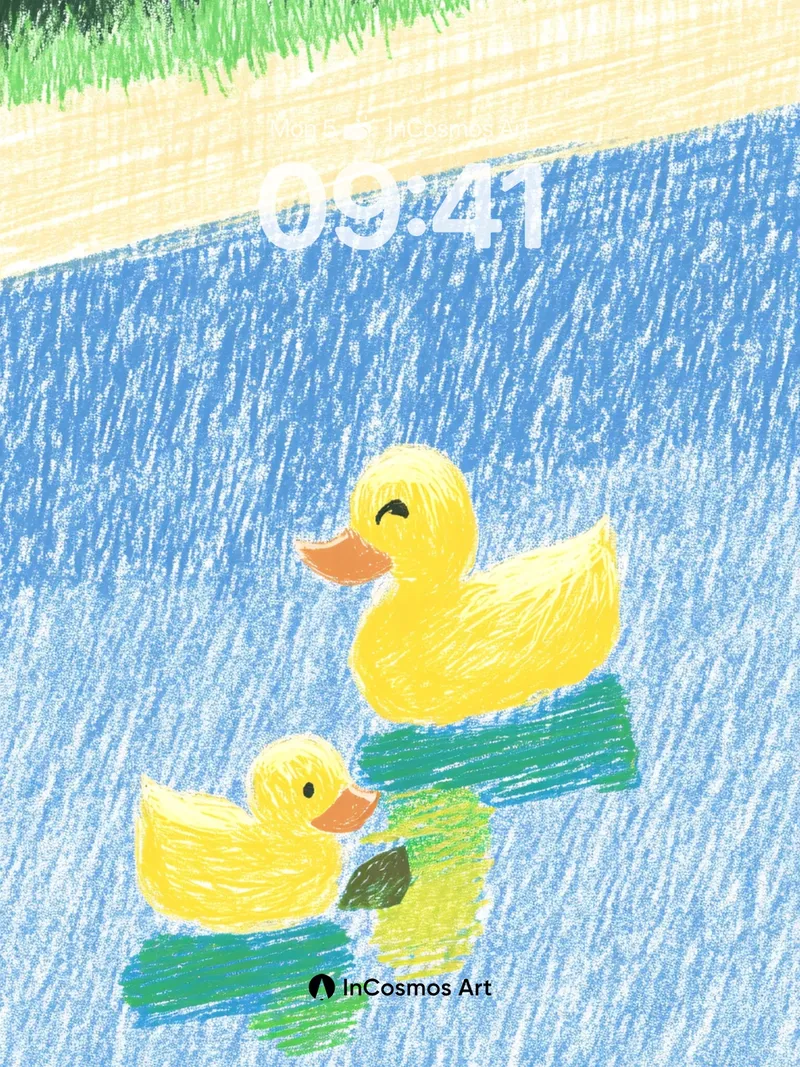 Serene Duckling Wallpaper with Crayon Textures