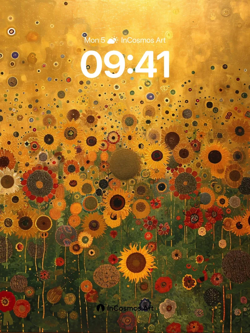 Golden Field Wallpaper with Dotted Sky