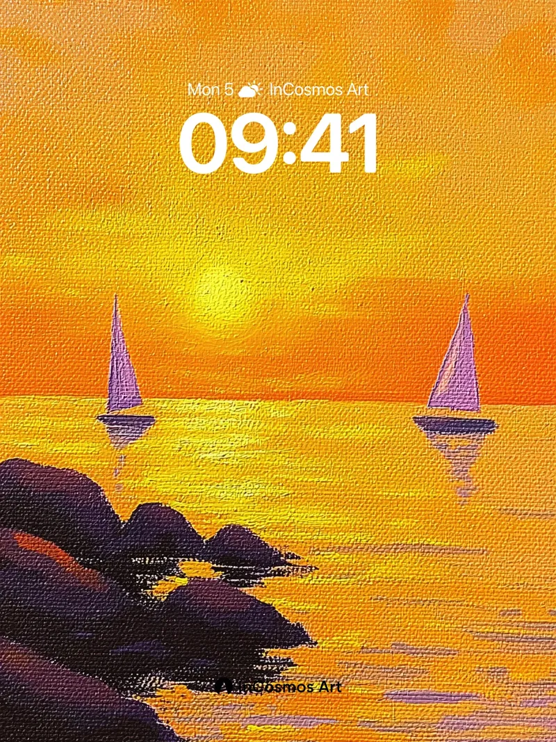Golden Hush Wallpaper with Sailboat Silhouettes