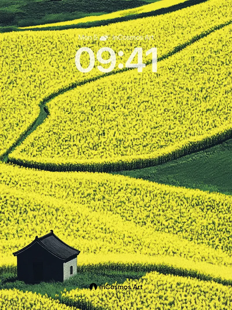 Golden Field Wallpaper with Silent Hut