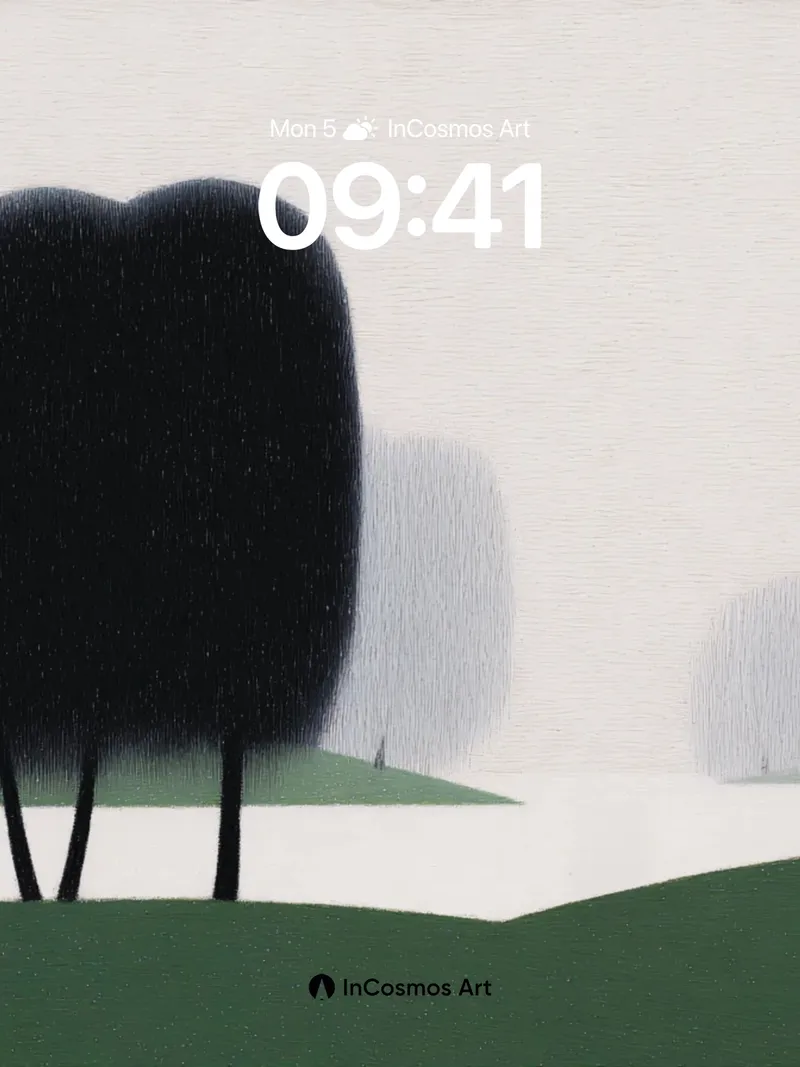 Misty Silence Wallpaper with Shadowed Trees