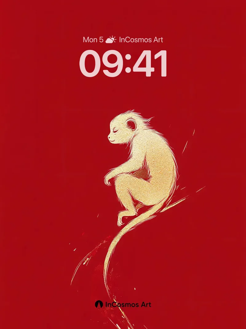 Serene Monkey Wallpaper with Golden Brushstroke