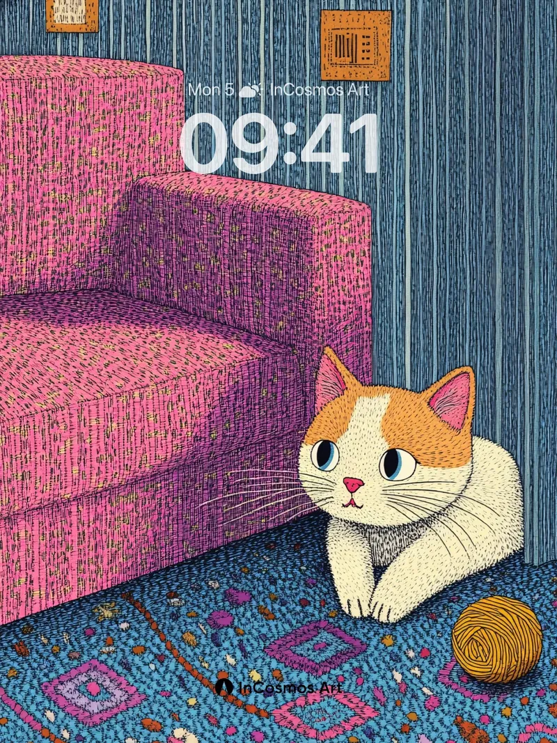 Whiskered Reverie Wallpaper with Knitted Texture