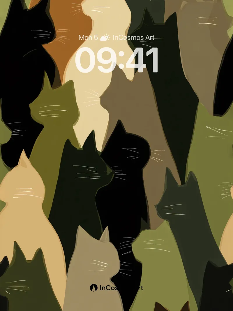 Whispering Feline Wallpaper with Earth-Toned Silhouettes