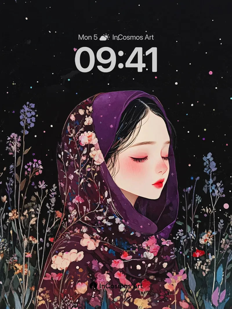 Starry Veil Wallpaper with Floral Whispers