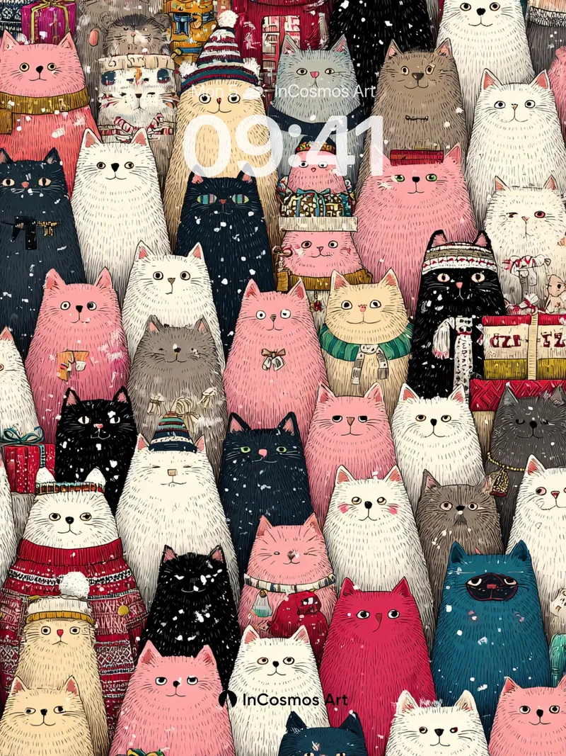 Whimsical Cat Carnival Wallpaper with Snowy Knits