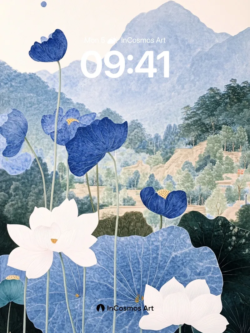 Serene Lotus Wallpaper with Mountain Haze