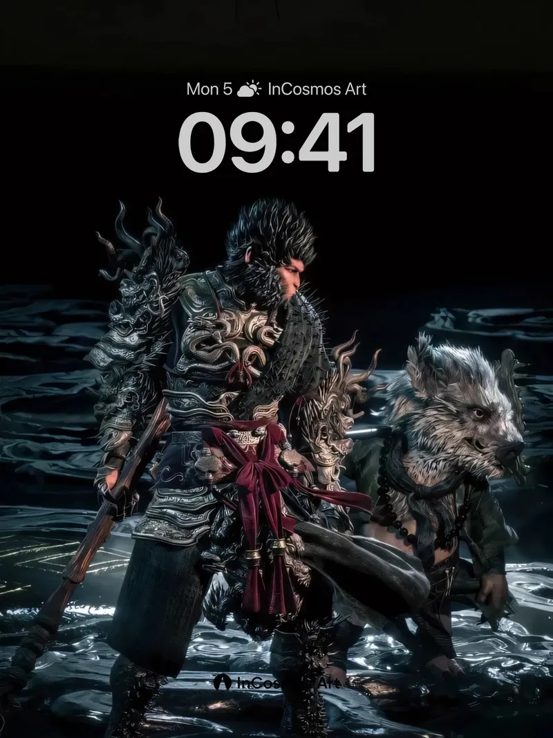 Shadowed Warrior Wallpaper with Mythic Beast