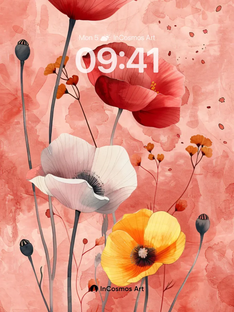 Crimson Hush Wallpaper with Floating Petals