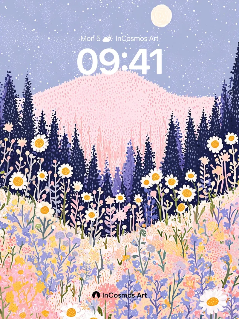 Luminous Meadow Wallpaper with Starlit Hush