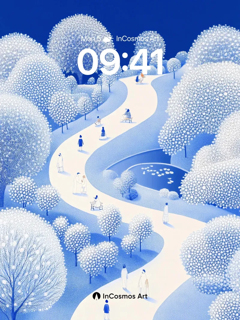 Serenity Path Wallpaper with Snow-White Canopy