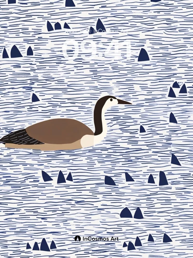 Serene Waterfowl Wallpaper with Floating Triangles