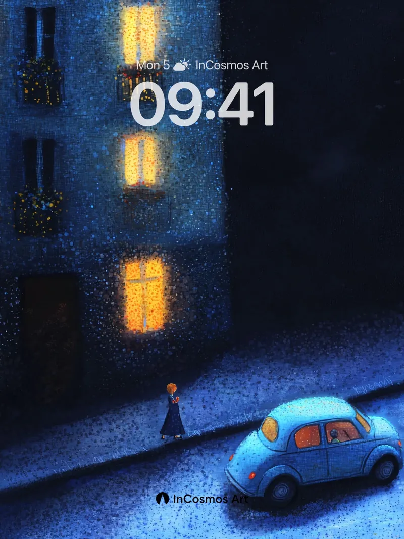 Nostalgic Nightfall Wallpaper with Snow-Kissed Streets