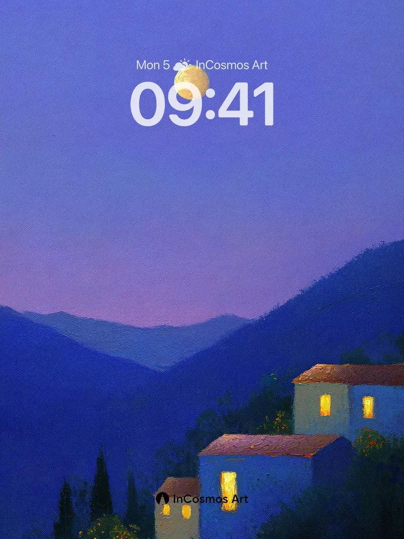 Moonlit Valley Wallpaper with Warm Windows