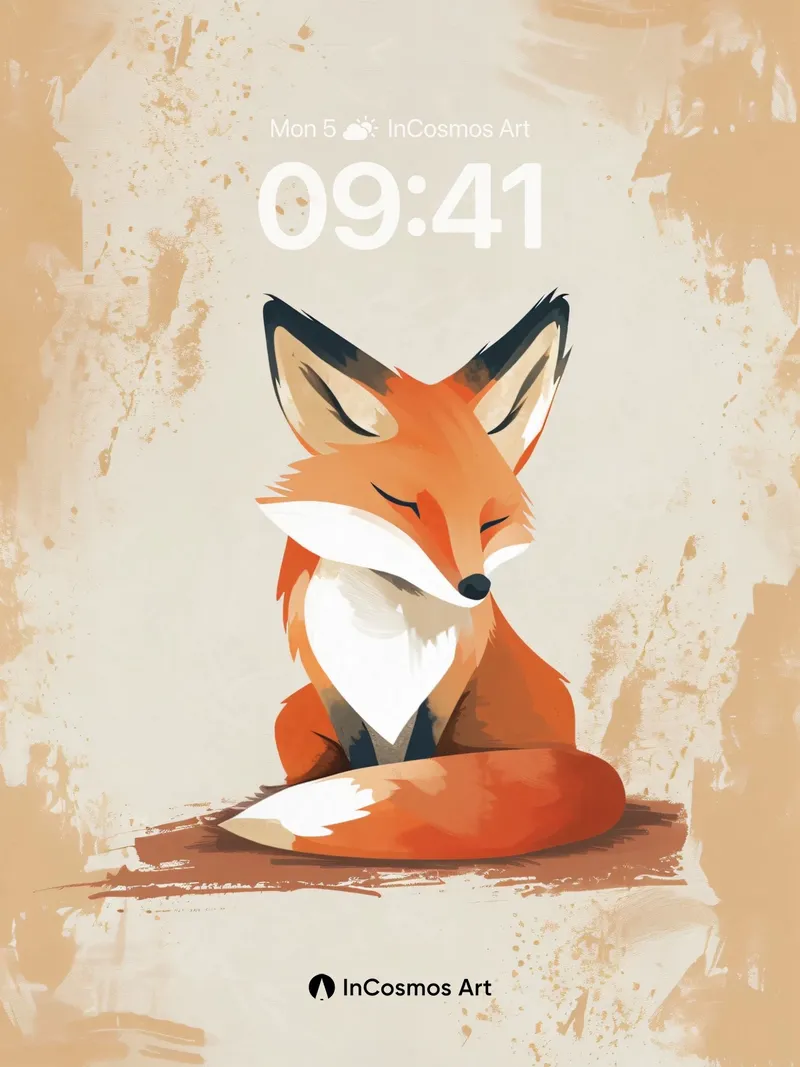 Serene Fox Wallpaper with Textured Earth Tones