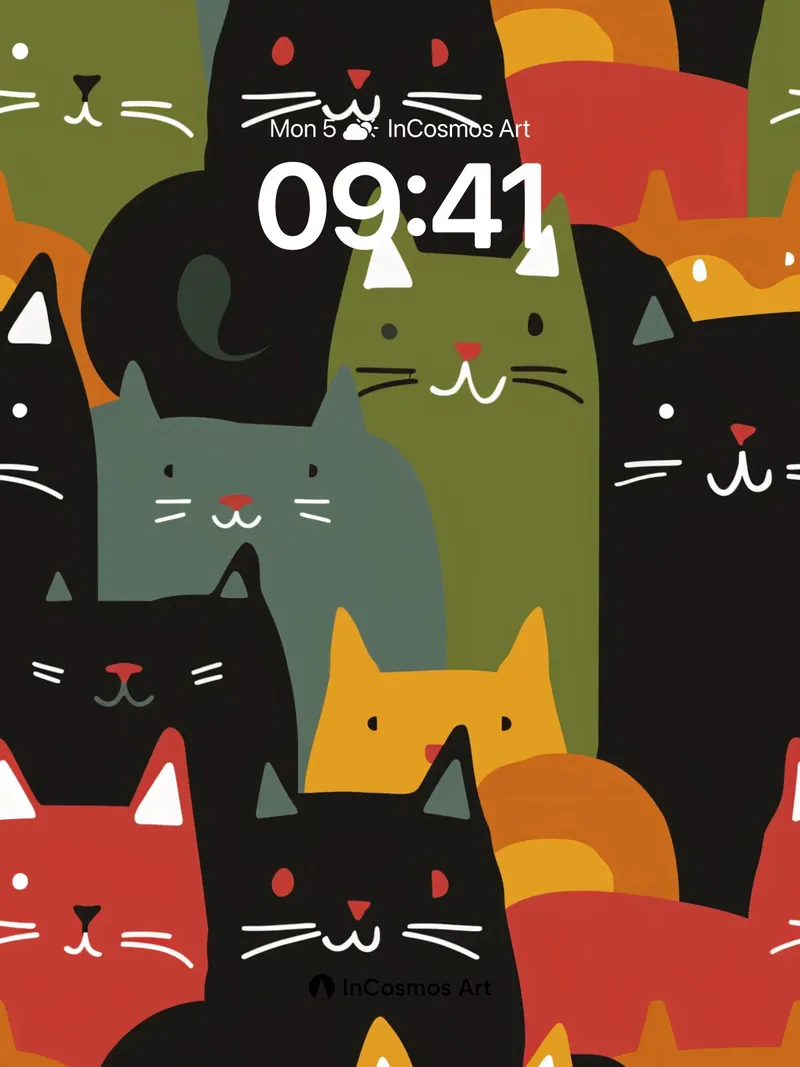 Playful Feline Pattern Wallpaper with Colorful Whiskers