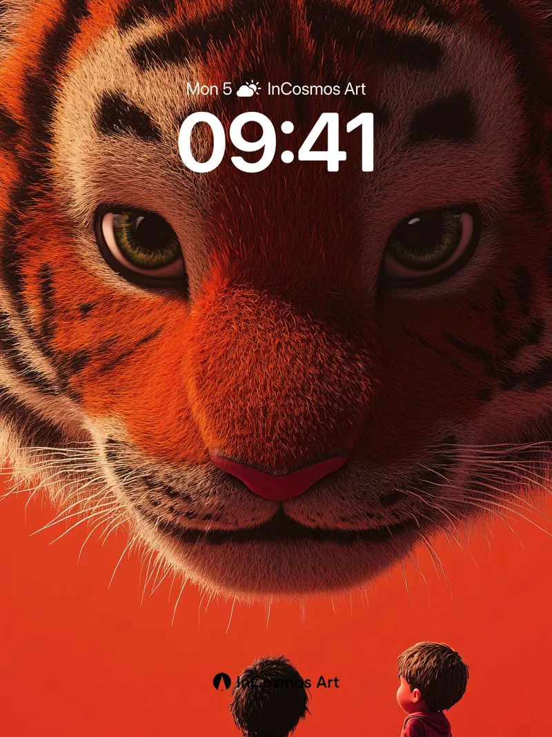 Whispering Tiger Wallpaper with Tiny Heroes